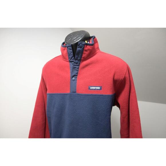 Land's End Snap Neck Fleece Jacket Comfort Maroon Blue Mens Sz Medium NWT - Picture 3 of 7